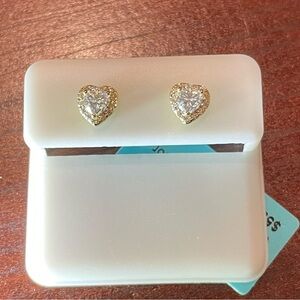 Gold Heart Shaped Sterling Silver and Moissanite Earrings